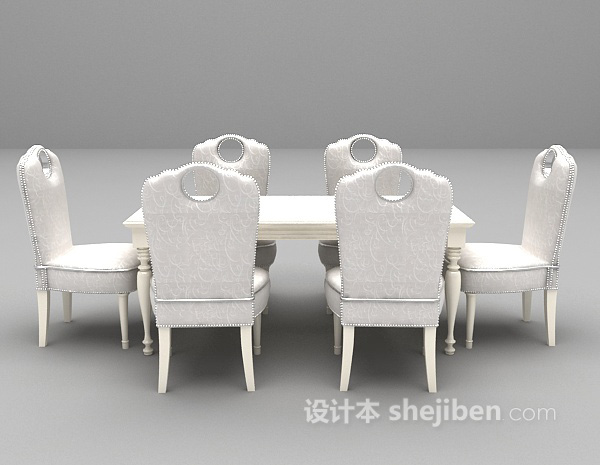 白色欧式餐桌3d模型下载