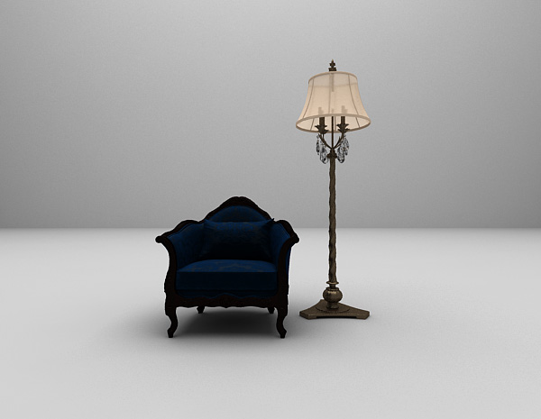 欧式蓝色沙发3d模型下载