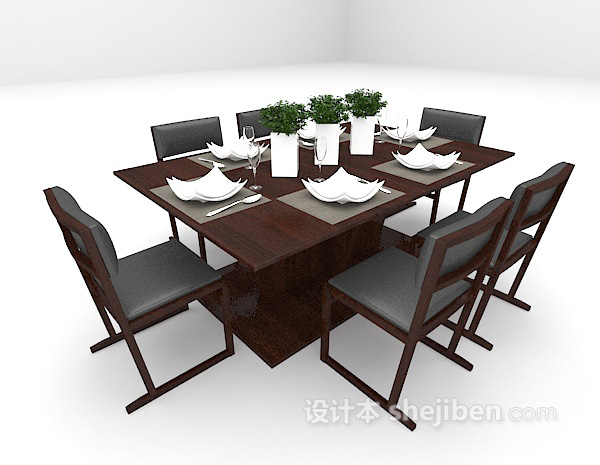 欧式风格棕色桌椅组合3d模型下载