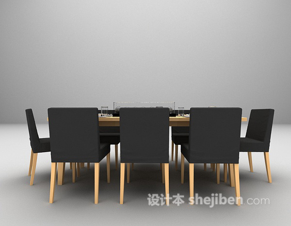长形木质餐桌3d模型下载