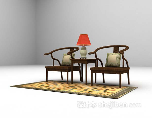 免费中式棕色桌椅组合免费3d模型下载