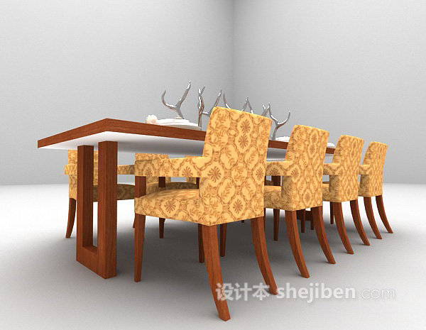 现代风格长形餐桌3d模型下载