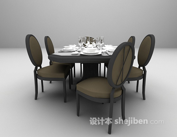 设计本灰色木质餐桌欣赏3d模型下载