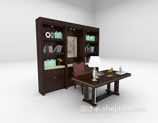 现代风格书柜组合3d模型下载