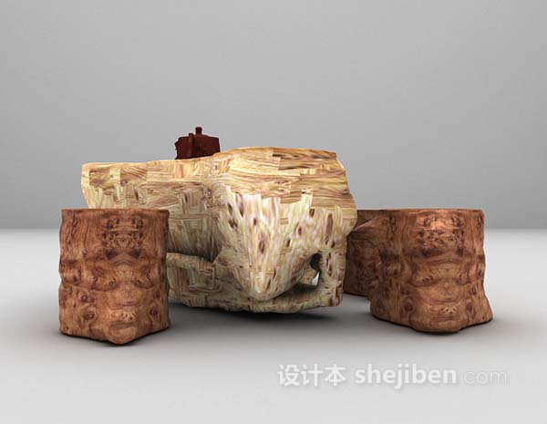 木质桌椅组合欣赏3d模型下载