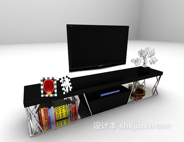 免费现代黑色电视柜3d模型下载
