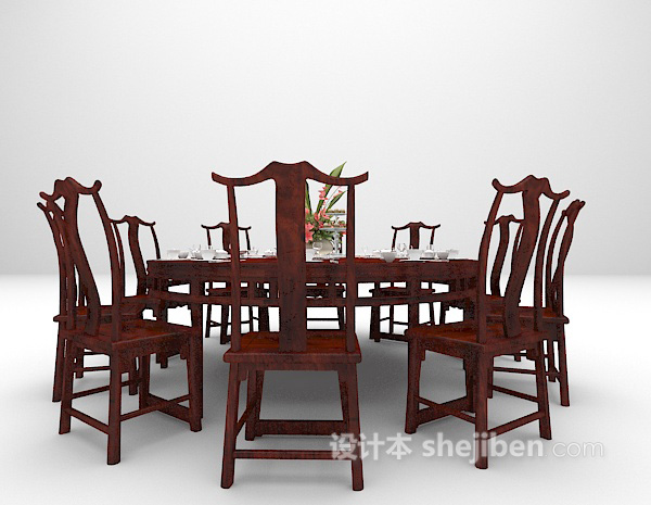 中式圆形餐桌3d模型下载