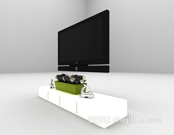 现代风格白色矮电视柜推荐3d模型下载
