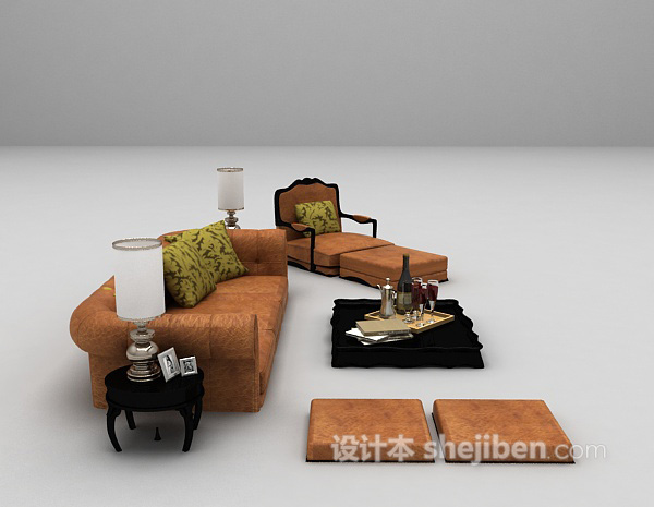 现代风格棕色组合沙发3d模型下载