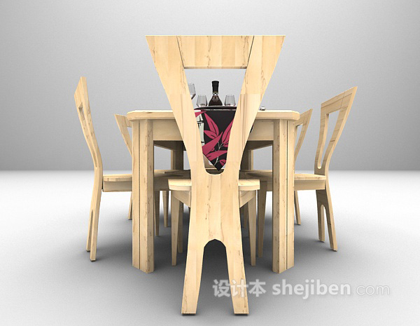 设计本木色餐桌3d模型下载