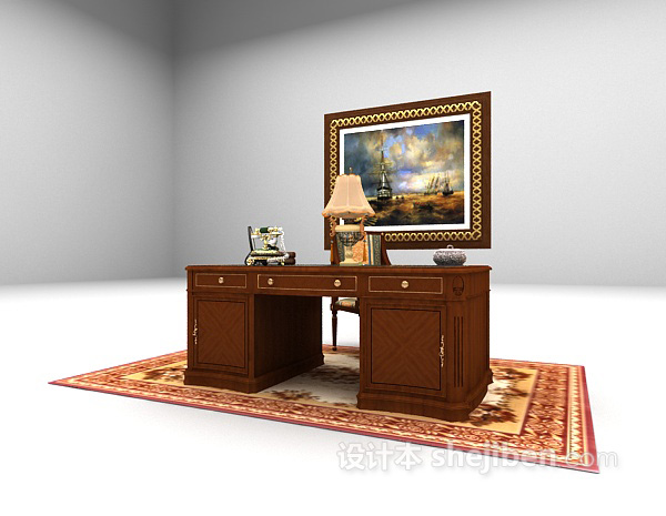 免费欧式古典书桌3d模型下载
