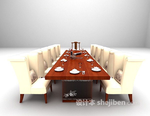 设计本欧式长形桌椅3d模型下载