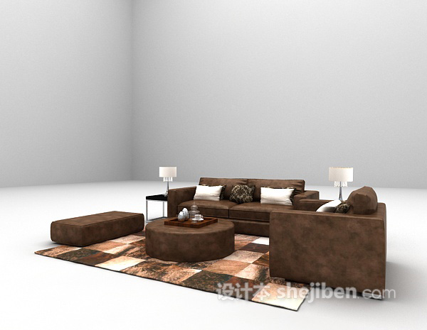 免费现代皮质组合沙发3d模型下载