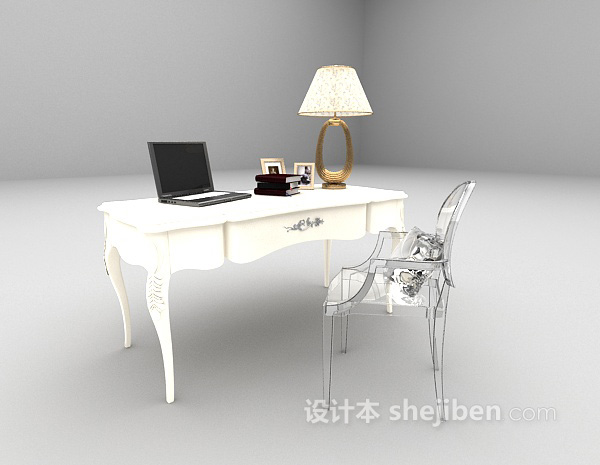 欧式风格白色欧式书桌3d模型下载