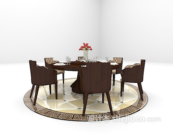 欧式风格欧式棕色餐桌组合大全3d模型下载
