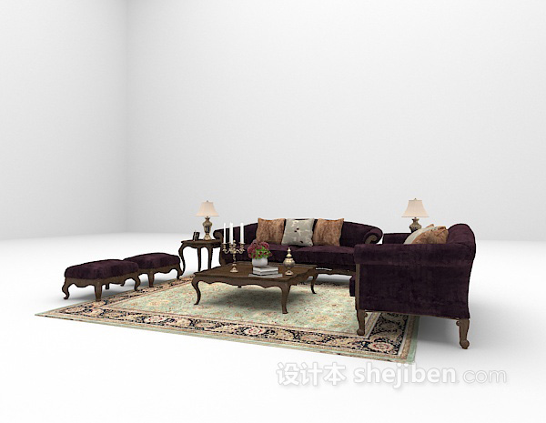 免费紫色木质沙发3d模型下载