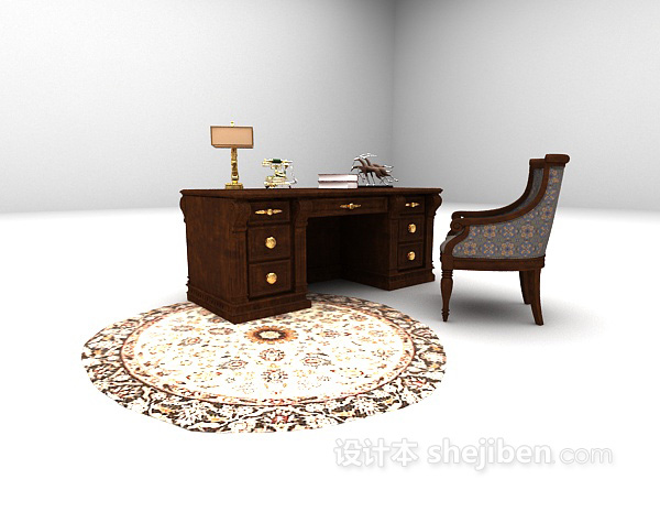 欧式风格欧式木质书桌3d模型下载