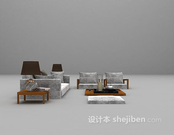 免费现代中式组合沙发3d模型下载