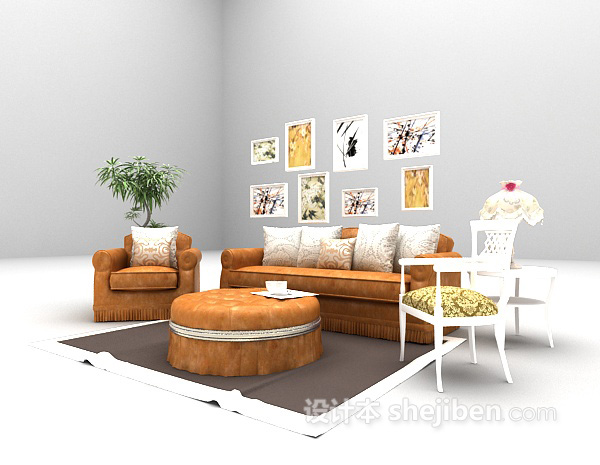 免费现代皮质沙发3d模型下载