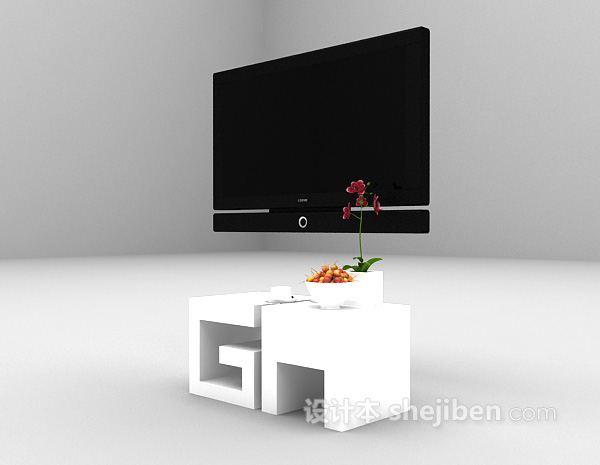 免费白色简易电视柜3d模型下载