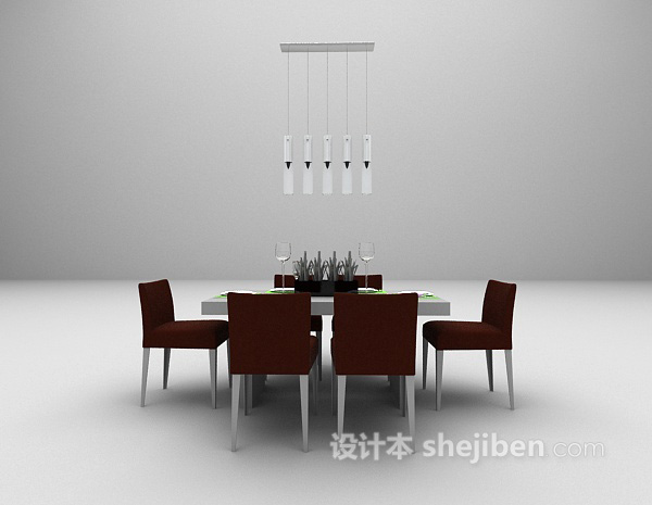 现代木色餐桌3d模型下载