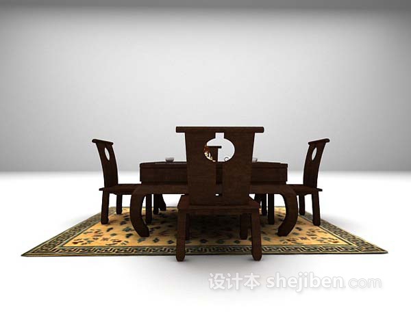 黑色桌椅组合3d模型下载