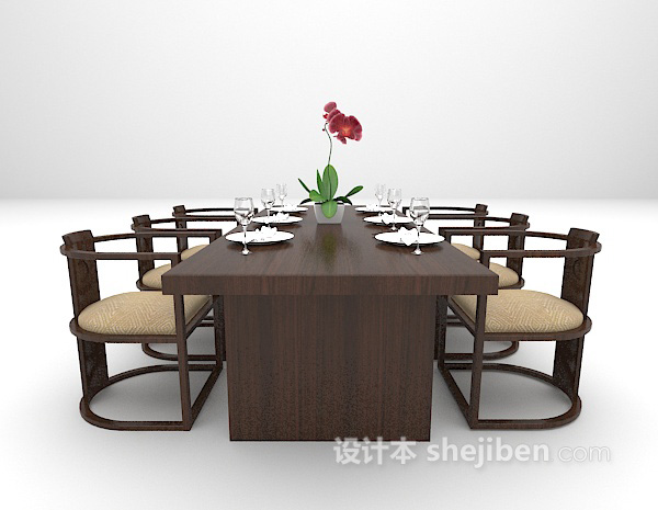 设计本黑色中式餐桌3d模型下载