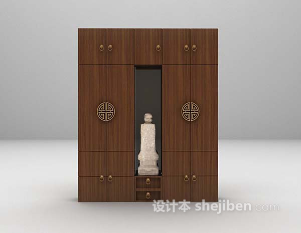 设计本中式棕色衣柜3d模型下载