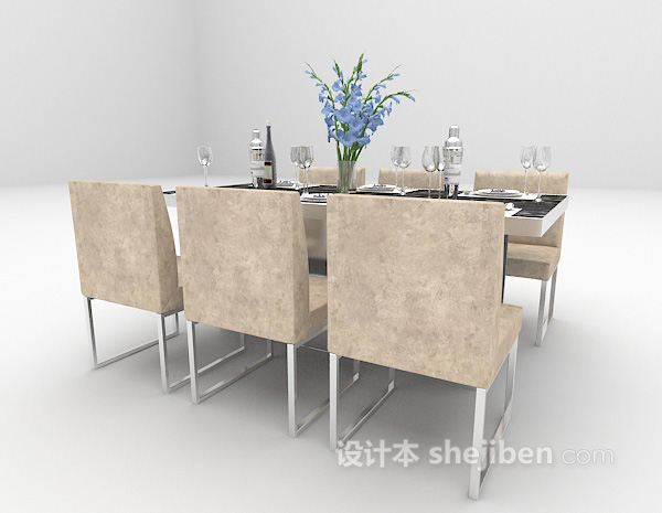 免费现代不锈钢餐桌组合3d模型下载