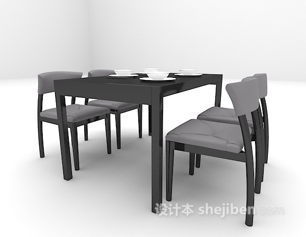 免费黑色餐桌组合3d模型下载