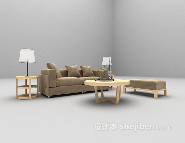 现代木质沙发3d模型下载