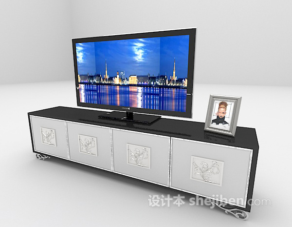 设计本黑白电视柜3d模型下载