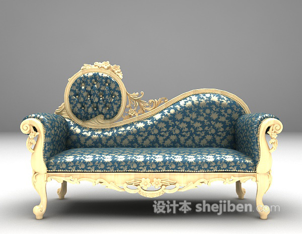 欧式蓝色贵妃椅3d模型下载