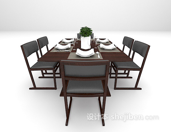 设计本棕色桌椅组合3d模型下载