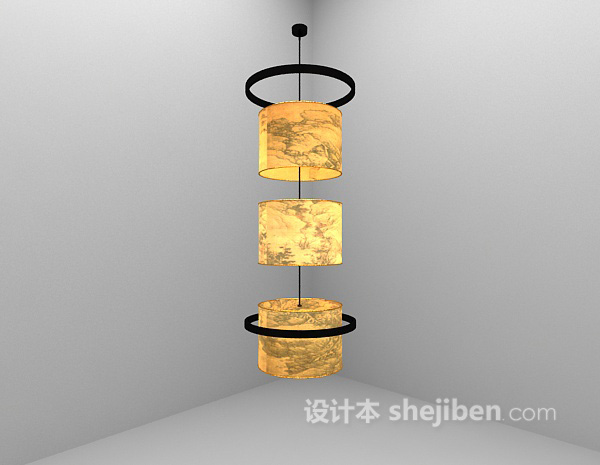 中式风格风景图吊灯3d模型下载