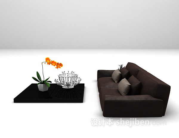 现代风格黑色双人沙发3d模型下载