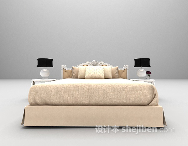 欧式风格白色欧式床3d模型下载