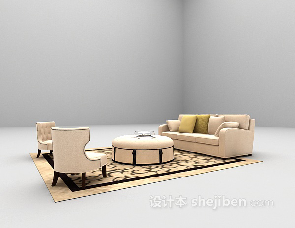 免费欧式浅色沙发组合3d模型下载