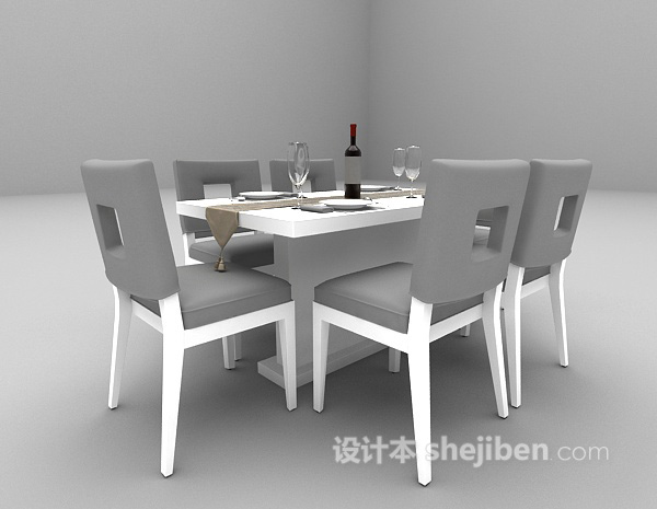现代风格简约木质餐桌3d模型下载