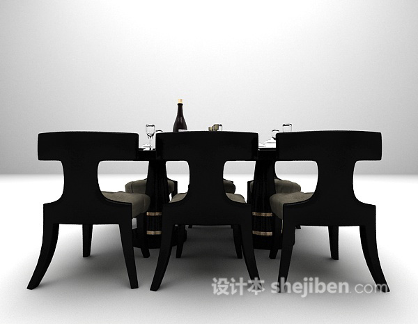 黑色欧式餐桌组合3d模型下载