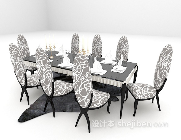 免费欧式大气八人餐桌 3d模型下载