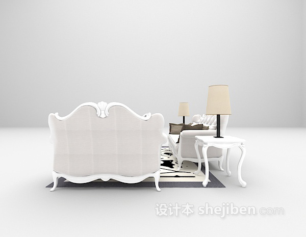 设计本白色木质沙发3d模型下载