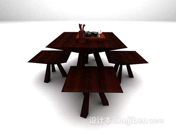 设计本中式木质桌椅组合免费3d模型下载
