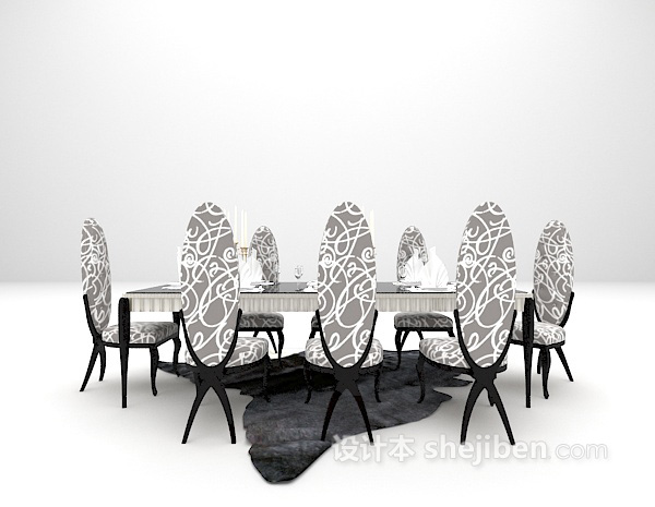 欧式大气八人餐桌 3d模型下载
