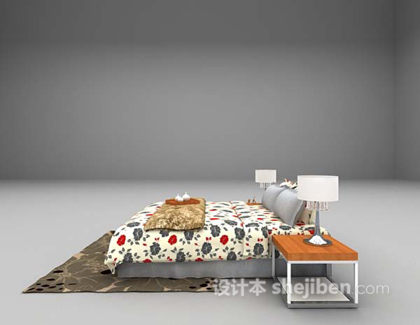 设计本家庭式双人床3d模型下载