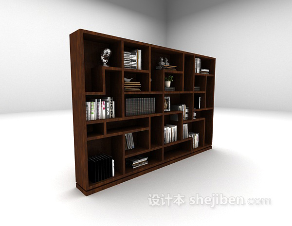 欧式风格棕色书柜3d模型下载