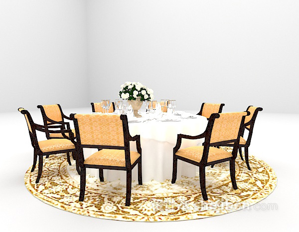 免费欧式棕色带地毯餐桌组合欣赏3d模型下载