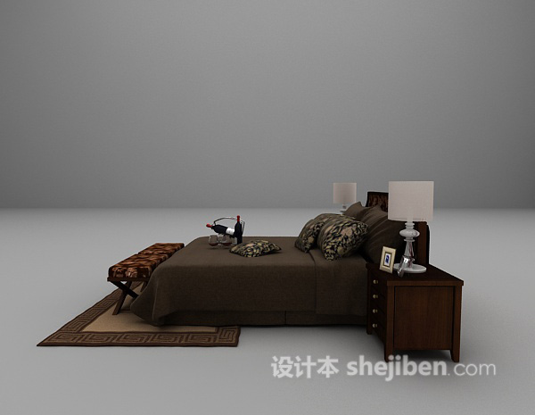 设计本欧式深色双人床3d模型下载
