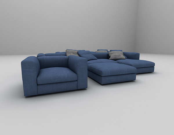现代风格蓝色沙发组合3d模型下载