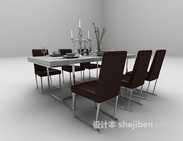 欧式风格木质长形餐桌3d模型下载